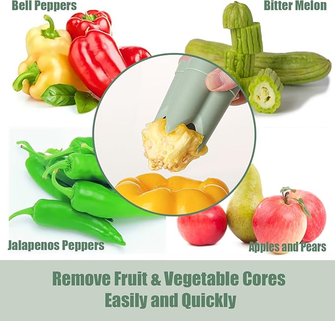 Pepper Seed Corer Remover Tool, Bell Pepper Cutter and Quick Cave Tool, Jalapeno Red Green Peppers Corer Cutter Deseeder, 2 in 1 Fruit & Vegetable Core