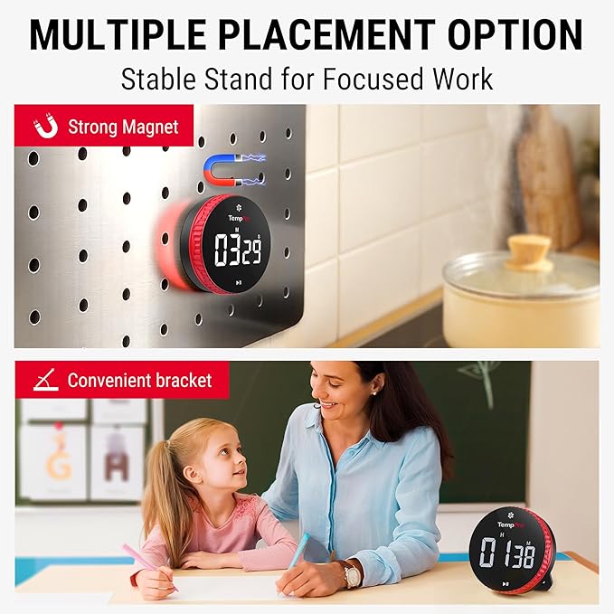TempPro 99-Hour Digital Kitchen Timer with Strong Magnetic & Stable Stand, Classroom Timers with 3-Volume-Level, Stopwatch with Large LED Display, Digital Timers for Classroom, (Previously ThermoPro)