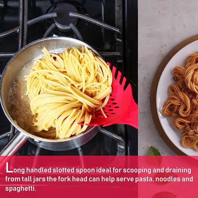 Nylon Spaghetti Server Non-Stick Pasta Fork Slotted Spoon Food Strainer with Spaghetti Measure Tool Strainer Ladle for Kitchen Dishwasher, Large Size