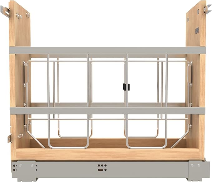 Rev-A-Shelf 5" Pullout Wooden Bakeware Organizer Shelf for Kitchen Cabinets, Pots and Pans Wire Storage Rack w/Soft-Close Slides, 447-BCSC-5C