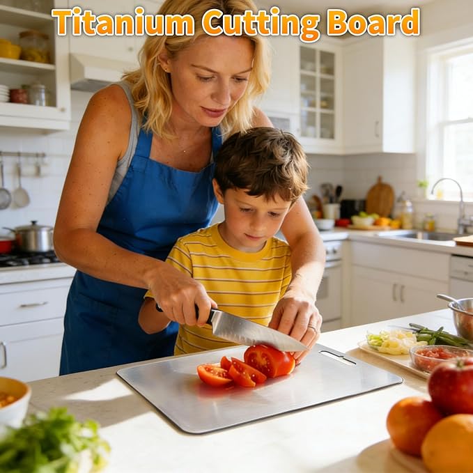 Pure Titanium Cutting Board, Stainless Cutting Boards for Kitchen, Double-Sided Food Grade Chopping for Meat, Vegetable & Fruit (8 * 12 IN)