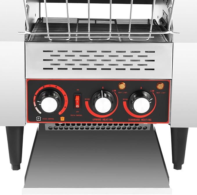 Commercial Conveyor Toaster, 2200W 300 Slices/H Toaster Conveyors Heavy Duty Industrial Conveyor Toasters Stainless Steel Electric Oven w/Dual Heating Tube 7-speed Adjustments (16.42*14.37*15.27In)