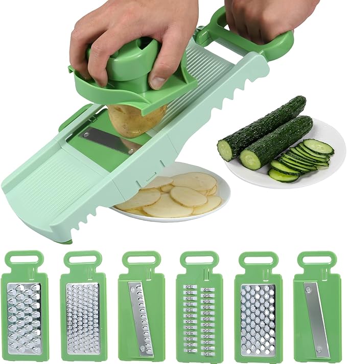 6 Blades Mandoline Slicer with Hand Guard Multifunctional Mandoline Food Slicer Foldable Mandoline Vegetable Slicer Professional Vegetable Chopper Potato Slicer for Fruits Vegetables