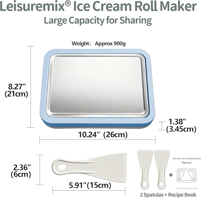 Rolled Ice Cream Maker, At-Home Instant Ice Cream Maker Machine Kit with 2 Spatulas, Parent-Child DIY for Ice Cream/Yogurt/Sorbet (Light Blue)
