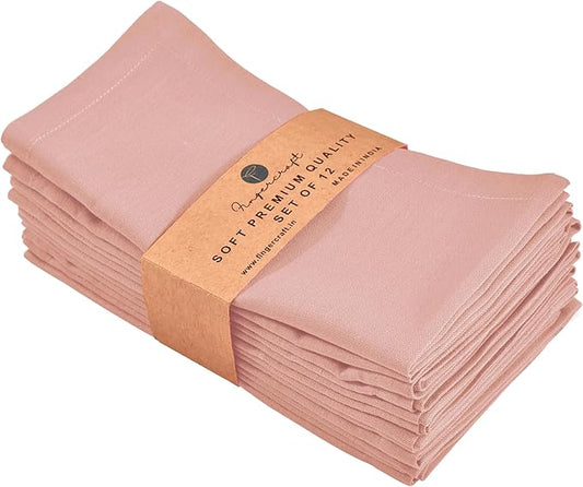FINGERCRAFT Dinner Cloth Napkins, Cotton Linen Blend Mitered Corner Napkins Cloth 12 Pack Natural Premium Quality for Every Day Use, Parties, Easter, Thanksgiving, Weddings, 18x18 inch Blush Pink