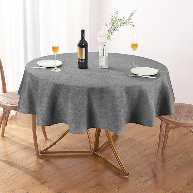 AUSSPVOCT Textured 50 Inch Round Tablecloth Up to 35'' Dia Tables Waterproof Spill-Proof Wipeable Table Cloth Wrinkle Free Circle Dining Table Cover for Birthday Farmhouse Outdoor Party Tablecloths