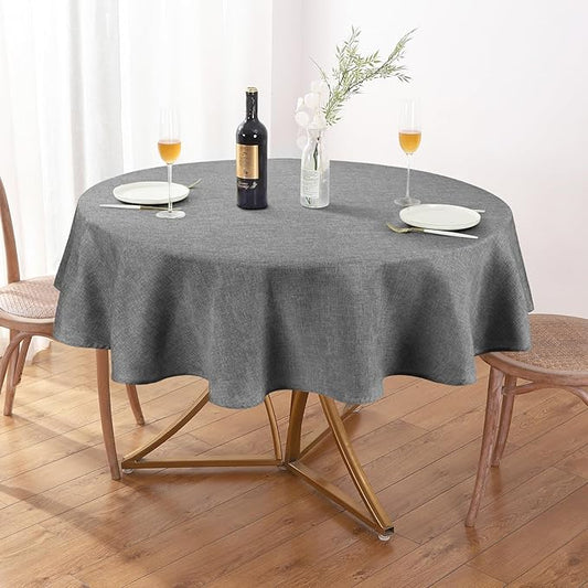 AUSSPVOCT Textured 50 Inch Round Tablecloth Up to 35'' Dia Tables Waterproof Spill-Proof Wipeable Table Cloth Wrinkle Free Circle Dining Table Cover for Birthday Farmhouse Outdoor Party Tablecloths