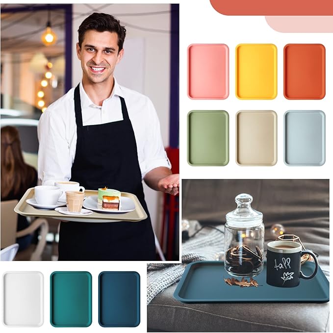 Gerrii 18 Pcs Plastic Fast Food Trays Bulk Restaurant Serving Cafeteria Tray Grill School Lunch Tray Rectangular Serving Platter for Kitchen Hotel Restaurant (9 Colors,15 x 10 Inch)