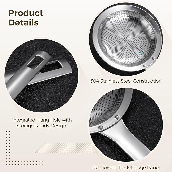 2 Pcs Stainless Steel Slotted Spoon Set, Food Strainers for Kitchen Use, for Skimming and Draining, 3.94 in and 4.72 in Strainers Ideal for Hot Pot