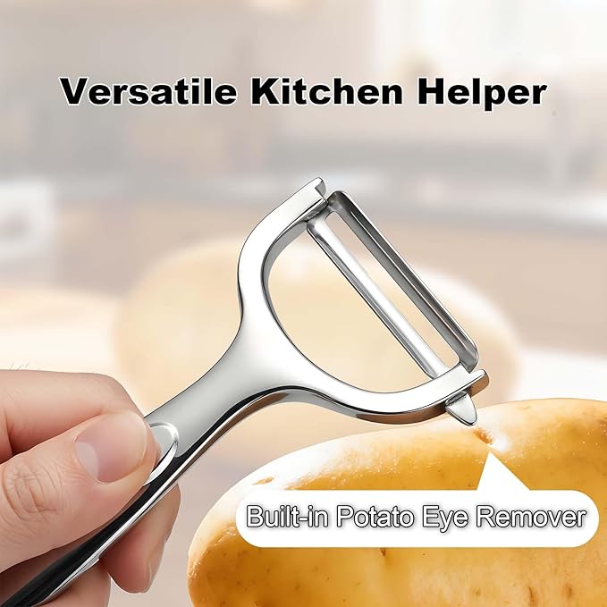Premium Vegetable Peelers with Swivel Blade - Ultra Sharp 420 Stainless Steel Potato Apple Peeler, Ergonomic Handle & Potato Eye Remover, Dishwasher Safe