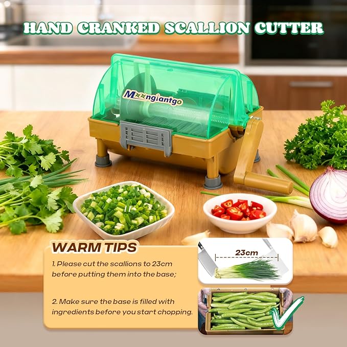 Moongiantgo Commercial Manual Scallion Cutter Slicer, Spring Onion Shredder with Stainless Steel Blade, for Kitchen 3MM Chopped Scallions, Spring Onions, Green Onions, Cilantro, Leeks, Chili Pepper