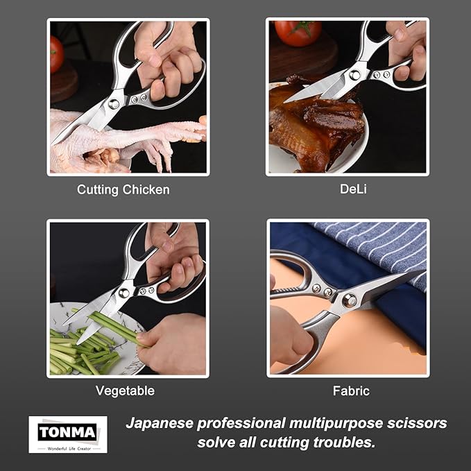 TONMA Kitchen Scissors All Purpose MADE IN JAPAN Industrial Grade Heavy Duty Kitchen Shears for Food, Multipurpose Cooking and Herb Scissors with Ergonomic Handles