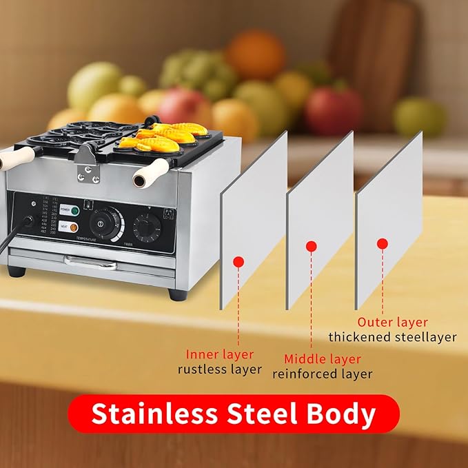 Taiyaki Fish Waffle Maker 3PCS Electric Taiyaki Machine, Non-Stick Teflon Coating Fish Shaped Waffles Iron,110V 50-300℃/122-572℉ Adjustable