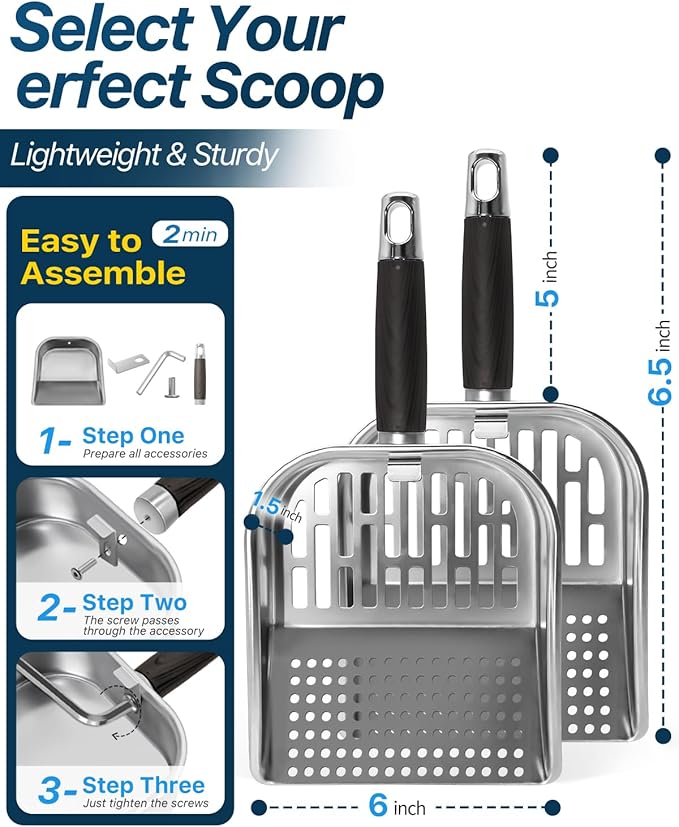 Griddle Scoop for Blackstone with a Any-Edge Hook, Stainless Steel Griddle Portable Food Mover for Stir Fry and Move Food, Sifting Grill Shovel, 2 Pack