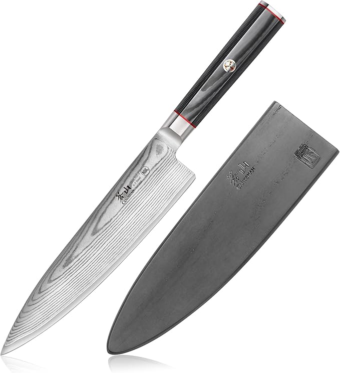 Cangshan YARI Series X-7 Damascus Steel 8-inch Chef's Knife with Sheath