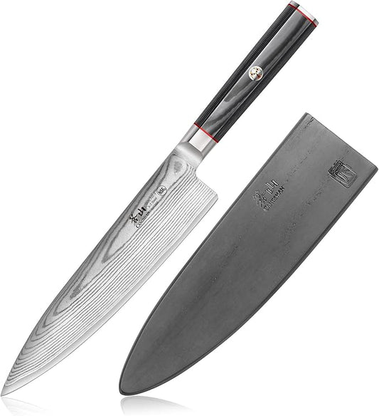 Cangshan YARI Series X-7 Damascus Steel 8-inch Chef's Knife with Sheath