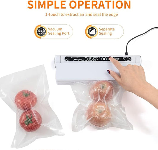 Food Vacuum Sealer Machine – Home Use Preservation Sealer, One-Touch Operation, Dry & Wet Modes, Extends Food Freshness,Digital Countdown Timer, Compact, Includes 40 Vacuum Bags