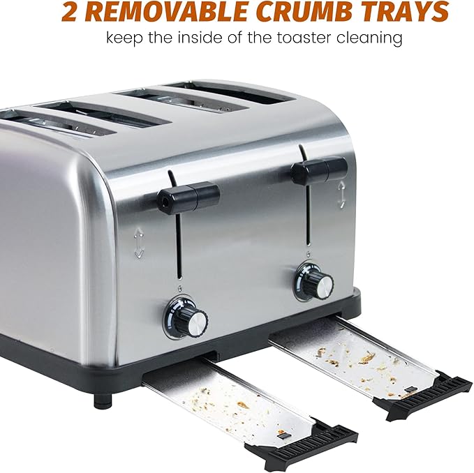 Clivia Commercial Toaster for Restaurant, 4 Slice Toaster,Commercial Bread Heating Machine, Automatic Pop-Up,Stainless Steel Bread Ovens,Silver