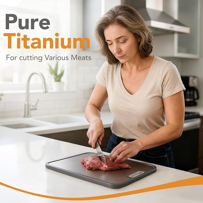 Titanium Cutting Board for Kitchen, 2-in-1 Double-Sided with Food Grade Pure Titanium & Wheat Straw PP, Easy to Clean, Large Size 16” x 11”