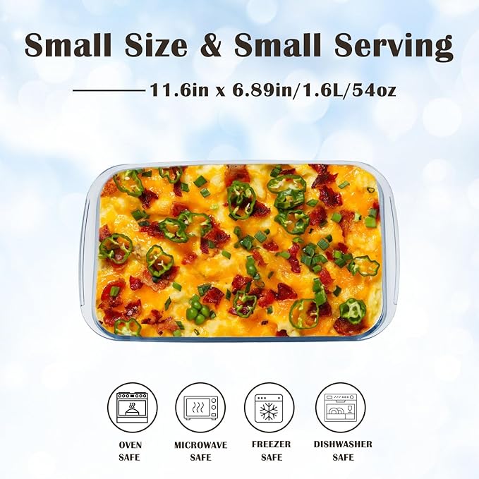 Small Glass Baking Dish for Oven, 1.6L Casserole Dishes for Oven, 11.6x6.9 Glass Baking Pan