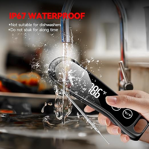 Digital Meat Thermometer 1 Second Instant Read Thermometer for Cooking,Grilling, Candy, BBQ, 180°Folding Probe IP67 Waterproof LCD Screen Thermometer Gifts for Her