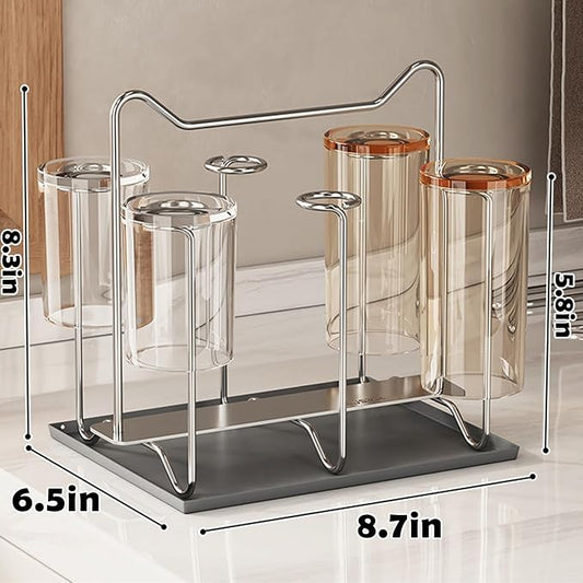 Cup Drying Rack Stand, Stainless Steel 6 Cups Mug Drying Rack Drainer Holder, Countertop Cup Rack Dryer for Glasses, Tumbler, Water Bottle
