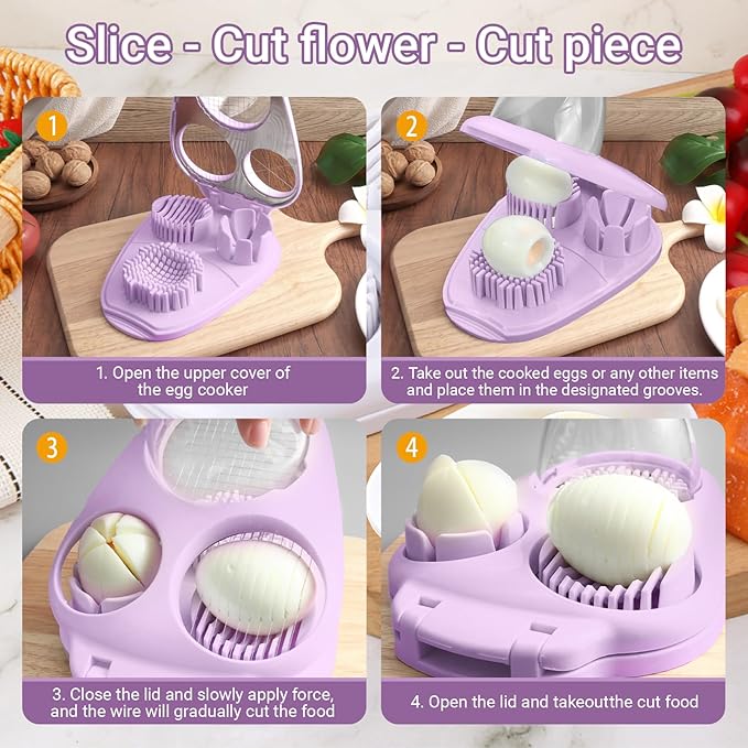 1 Pack 3-Mode Egg Cutter with Wire Slicer, Stainless Steel Egg Slicer for Hard Boiled Eggs, Fruits, Vegetables, Mushrooms, Kitchen Prep Tool