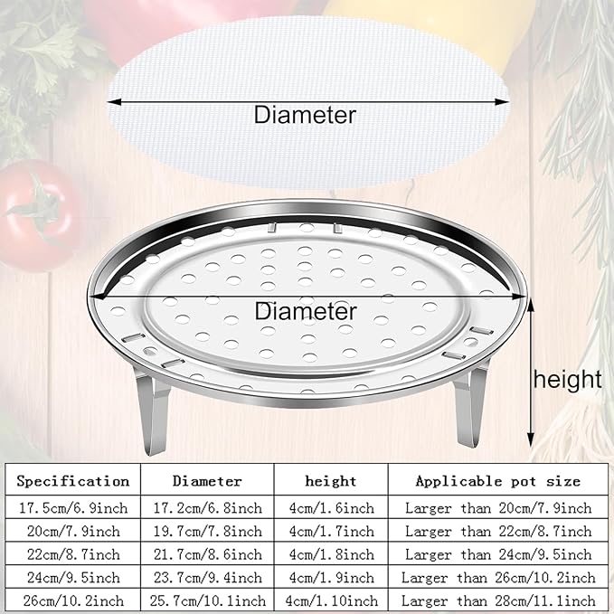 Round Steamer Rack 1pcs with Silicone Liners, Stainless Steel Food Basket with Removable Stand for Cooking, Instant Pot Basket for Vegetables Dumplings fish and Seafood(Round-9.5inch/24cm)
