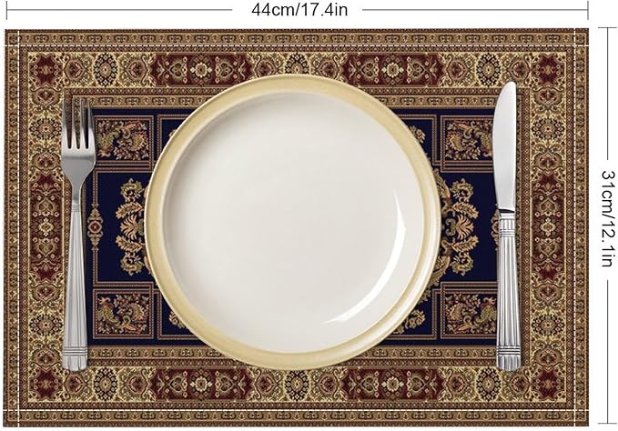 Boho Ethnic Placemats Vintage Brown Flower Country Style Art Printed Dining Table Mats Set of 4 for Restaurant Home Kitchen Holiday Picnic Party Decor 12x18in