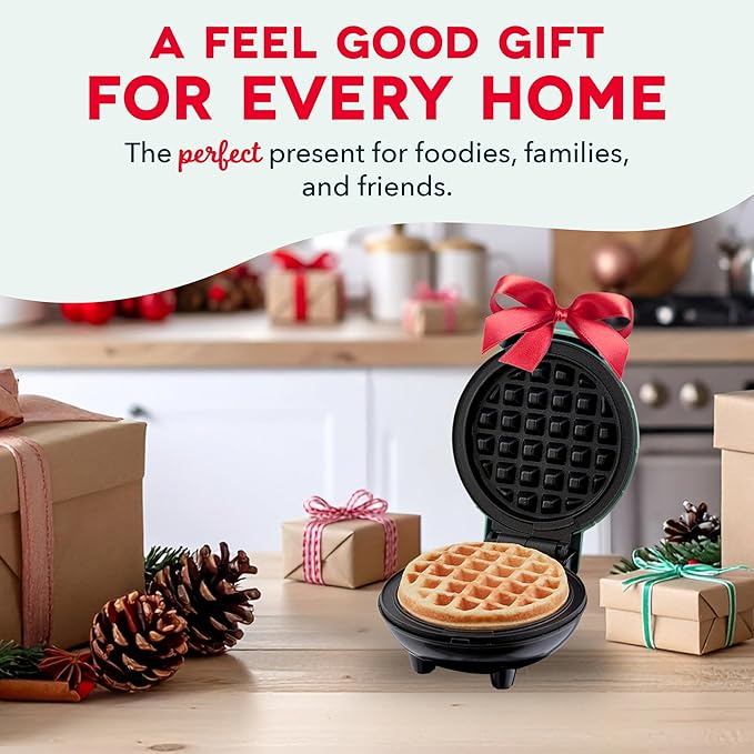 Dash Mini Waffle Maker- Compact Electric Iron for Creative Homemade Treats - PTFE nonstick surface - Easy-to-Clean - Perfect for Kids & Families - White