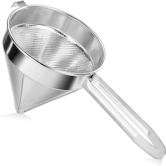 Soro Essentials- 9" Stainless Steel China Cap Strainer Fine Mesh- Cone Shaped Strainers Food Strainer Juice Strainer Kitchen Tools Food for Straining Seeds Beans Sauces Home Kitchen Restaurant