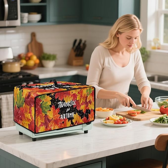 Doojoayie Small Appliance Covers Thankful Autumn Toaster Cover 6 Slice Kitchen Appliance Protector 19.7"x16"x 10" Compatible with Toaster Machine