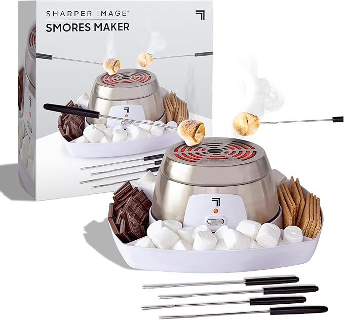 Sharper Image Electric Tabletop S'mores Maker for Indoors, 6-Piece Set, Includes 4 Skewers & 4 Serving Compartments, Easy Cleaning & Storage, Tabletop Marshmallow Roaster, Family Fun For Kids Adults