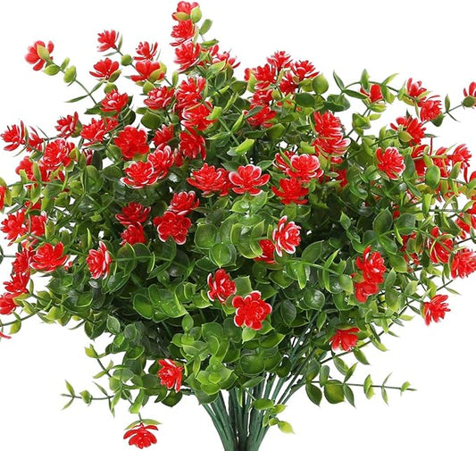 24PCS Artificial Flowers, Fake Artificial Greenery UV Resistant No Fade Faux Plastic Plants for Wedding Bridle Bouquet Indoor Outdoor Home Garden Kitchen Office Table Vase(Red)