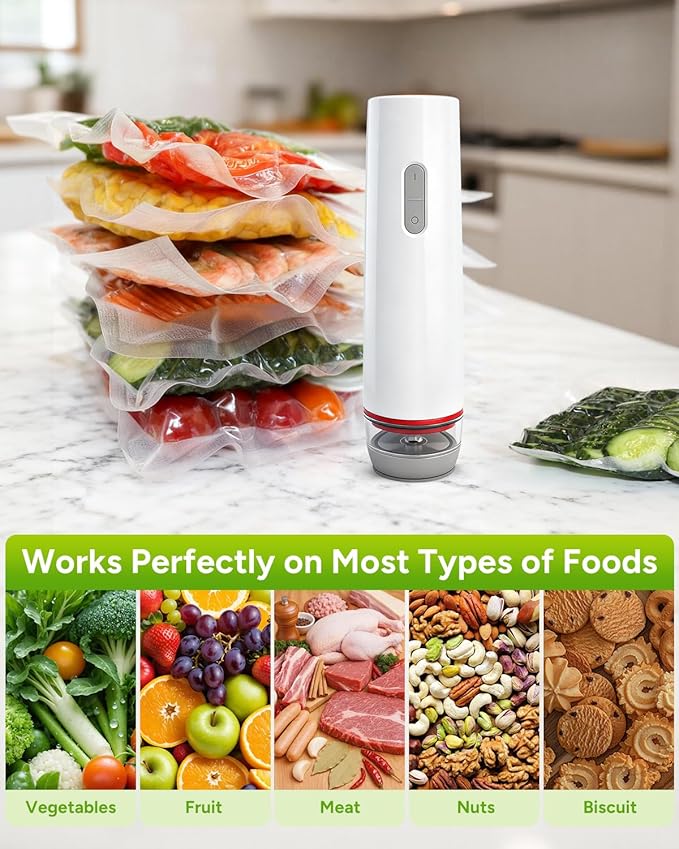 Handheld Vacuum Sealer for Food with 30 Reusable Bags, Compact Rechargeable Vacuum Sealer Machine, Food Sealer for Freezer, Kitchen, Home, BBQ, Sous Vide, Travel, Kitchen Gift Idea