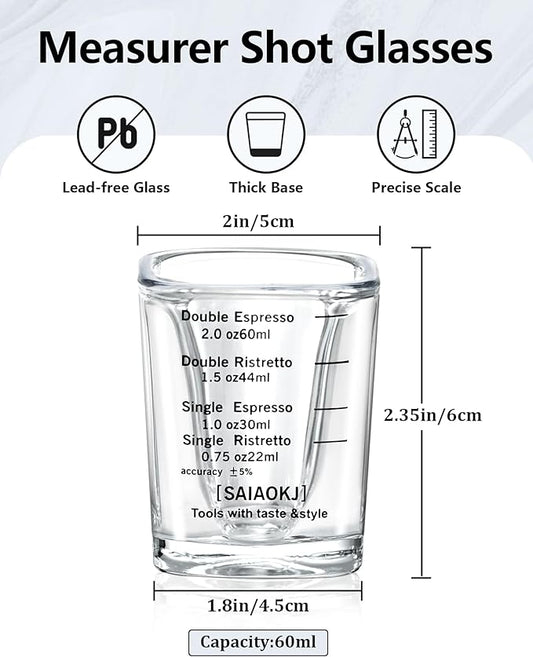 Shot Glasses Measuring Cup Set 2PACK Espresso Shot Glasses Liquid Heavy Glass 2oz/60ml(Black)