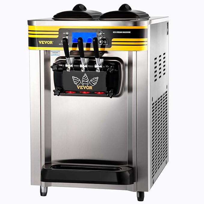 VEVOR Commercial Ice Cream Maker, 22-30L/H Yield, 2350W Countertop Soft Serve Machine with 2x6L Hopper 2L Cylinder LCD Panel Puffing Shortage Alarm, Frozen Yogurt Maker for Restaurant Snack Bar