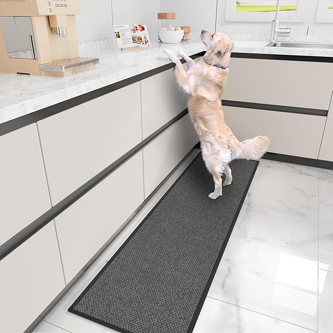 Kitchen Rug, Rubber Non Slip Kitchen Rugs Washable, Absorbent Runner Mat for Floor, Machine Washable Standing Mats for in Front of Sink, Door, Laundry, Entryway, Hallway (Black, 71" × 17.3")