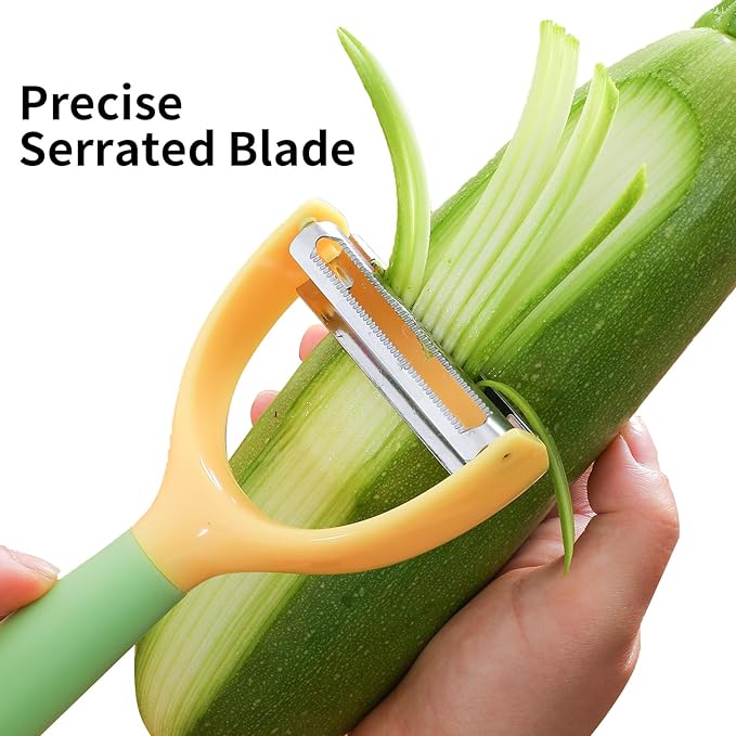 2-in-1 Vegetable Peeler & Julienne Slicer - Stainless Steel Potato Peelers & Fruit Peeler with Comfortable Grip Handle, Quick & Easy Kitchen Shredder Tool for Apple, Cucumber, Carrot & Veggies