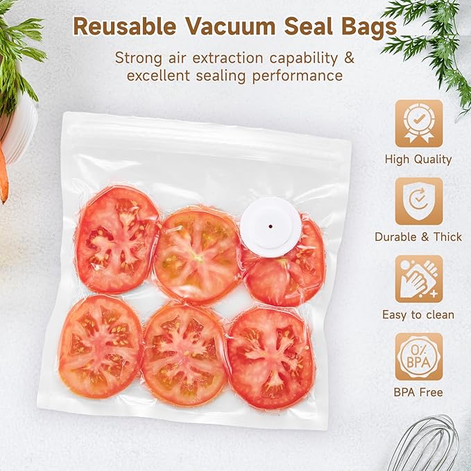 Vacuum Sealer, Food Saver Vacuum Sealer Machine, Compact Handheld Vacuum Sealers with 30 Reusable Vacuum Seal Bags for Freshness Preservation Food Storage