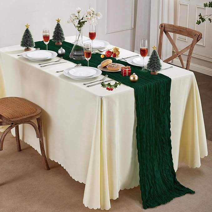 6 Pack Emerald Green Saint Patrick's Day Cheesecloth Table Runner 10FT Long Boho Gauze Table Runner Rustic Sheer Runner for Wedding Bridal Baby Shower Birthday Party Table Decor Easter Decorations