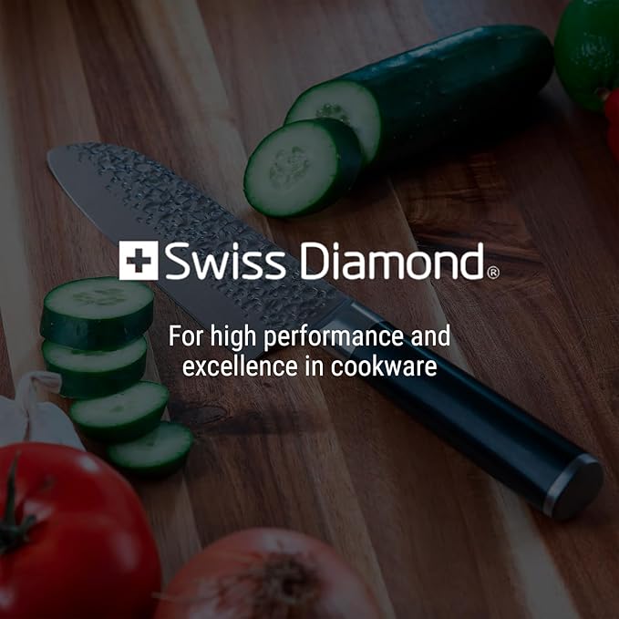 Swiss Diamond Santoku & Paring Knife, German Steel With ABS Handle, Half Tang Handle, Hammered Blade Chef Knives Professional Grade, 55+2 Rockwell Hardness, 7 & 4.5 Inch