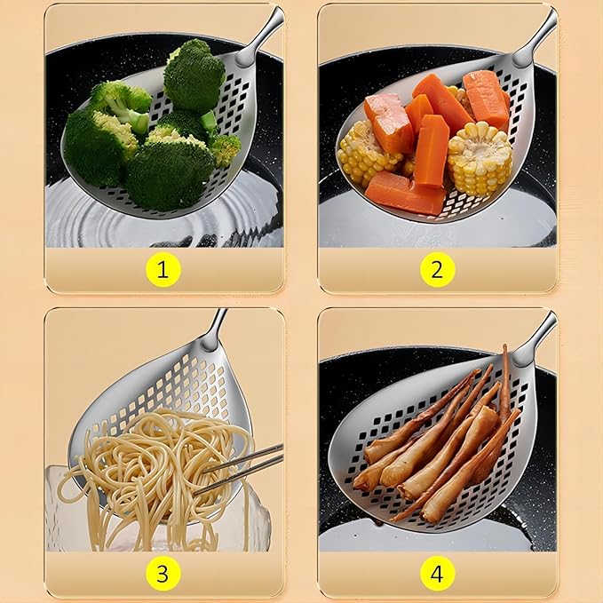 GREATLINK Large Stainless Steel Strainer with Comfort Handle and Hanging Holes,Food Grade Filter Spoon Solid Stainless Steel Strainer Skimmer Ladle for Kitchen Cooking Frying Pasta Strainer Spoon