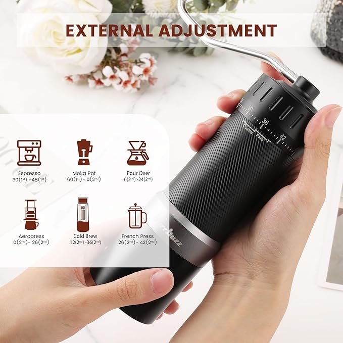 MB2 Manual Coffee Grinder with Carrying Case, Great for Travel, Camping & Storage Components, All-Round Grinder