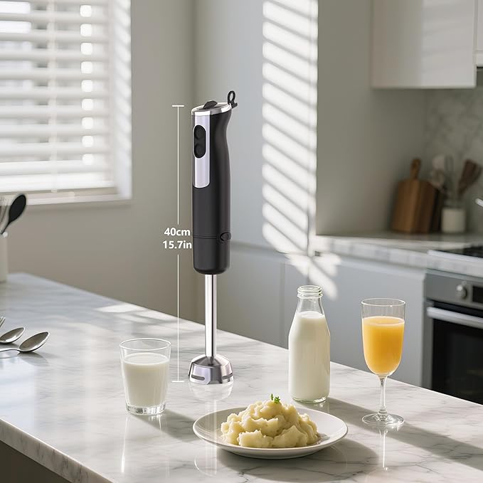 immersion blender, corded electric stick mixer, 1000W dual-speed motor, 12 adjustable speeds, comes with a measuring cup, suitable for baby food, purees, and soups