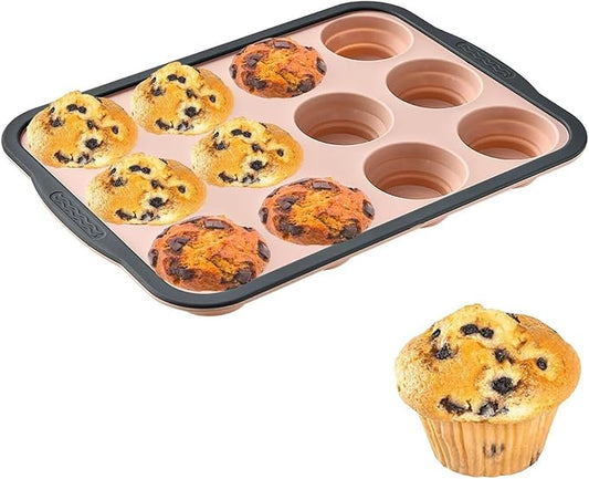 YiYeraio Silicone Muffin Pans for Baking with Metal Frame, 12 Cup Silicone Muffin Pan, Nonstick Cupcake Pan, BPA Free Muffin Tins Easy to Pop Cupcake Baking Pan Molds for Oven Dishwasher Safe Pink