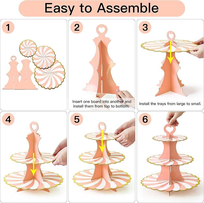 Soleebee 3-Tier Cupcake Stand, Cardboard Cupcake Tower, Dessert Cup Cake Stand Tower for Birthday Wedding Party Decoration, Cupcake Tier Stand 2 Set (Pink Gold)