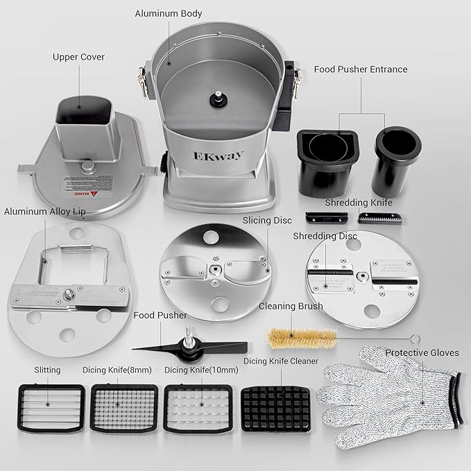 EKway Commercial Vegetable Chopper 4 in 1 Vegetable Slicer Food Processor for Slicing Shredding Dicing and Slitting, with Cut-Resistant Gloves, for Commercial and Home Use 200W 110V