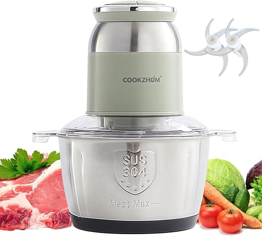 COOKZHOM Green Food Processor,500W Electric Meat Grinder with 8 Cup Stainless Steel Bowl and 4 Sharp Blades, Food Chopper & Vegetable Chopper for home use,Meat Processor, Vegetables, Fruits and Nuts