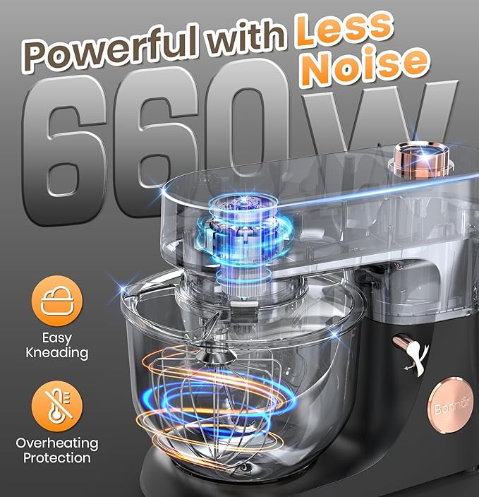 Bonnor Stand Mixer Set, 6QT Kitchen Mixer with LED Touchscreen, 11-Speed Tilt-Head Mixer with Timer, 4 Preset Menus, Stainless Steel Bowl, Hook, Whisk, Beater,Plus 2QT Ice Cream Maker Attachment,Black
